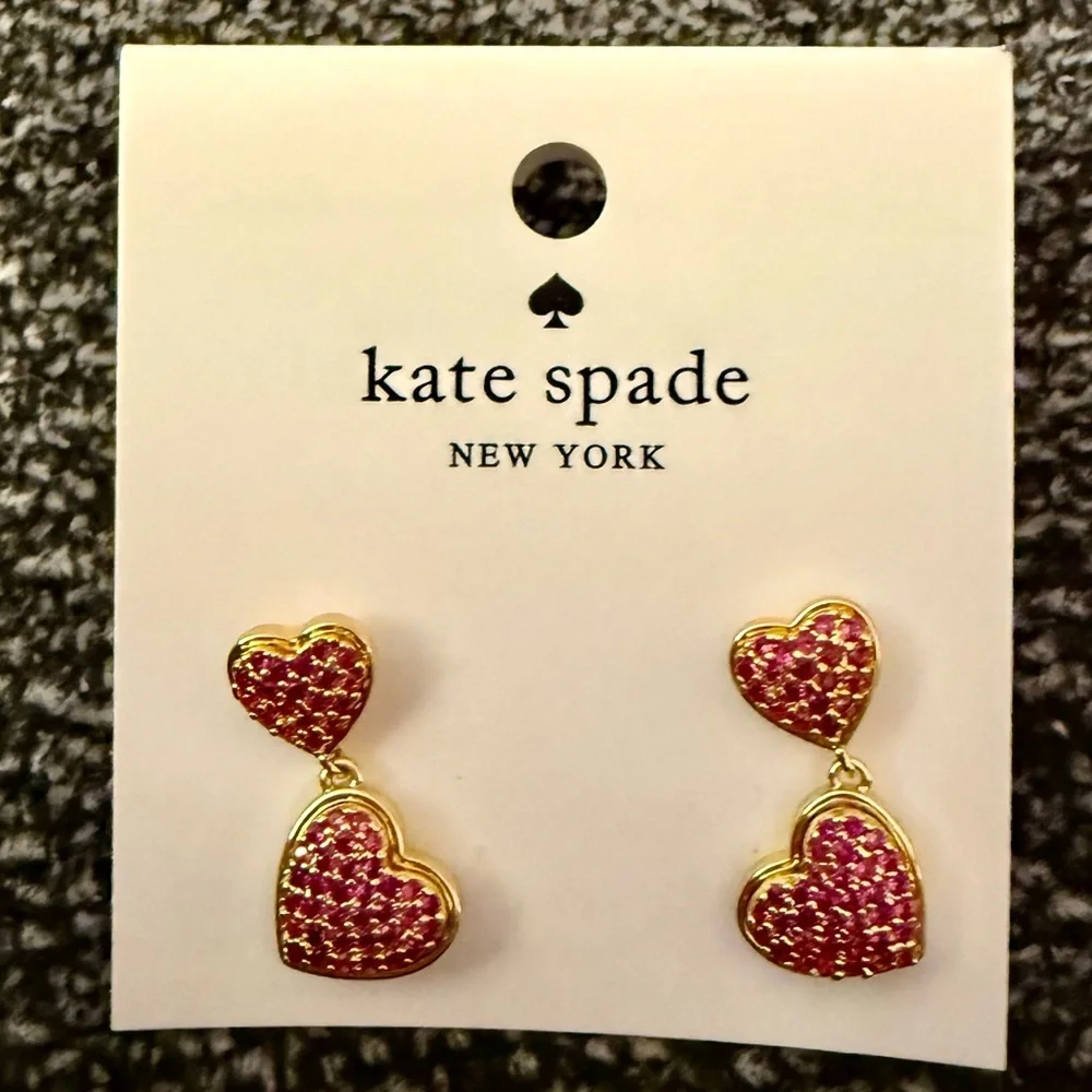 Authentic kate spade New York Deep Pink Crystal Heart Drop Earrings